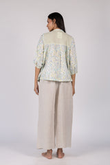 Floral Print Cotton Mandarin Collar Top