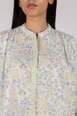 Floral Print Cotton Mandarin Collar Top