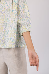 Floral Print Cotton Mandarin Collar Top