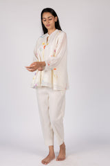 White Floral Digital Printed Chanderi Short Top