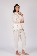 White Floral Digital Printed Chanderi Short Top