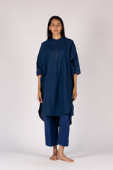Blue Handloom Hand Embroidered Cotton Tunic