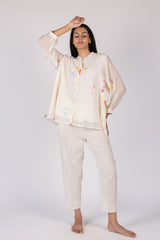 White Floral Digital Printed Chanderi Short Top