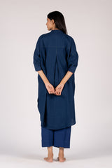 Blue Handloom Hand Embroidered Cotton Tunic
