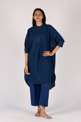 Blue Handloom Hand Embroidered Cotton Tunic