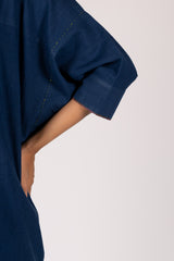 Blue Handloom Hand Embroidered Cotton Tunic