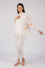 White Floral Digital Printed Chanderi Short Top
