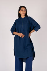 Blue Handloom Hand Embroidered Cotton Tunic