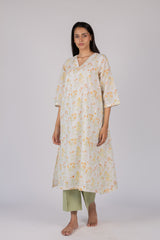 Orange Floral Hand-Block Printed Cotton Kurta