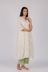 Orange Floral Hand-Block Printed Cotton Kurta