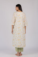 Orange Floral Hand-Block Printed Cotton Kurta