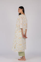 Orange Floral Hand-Block Printed Cotton Kurta