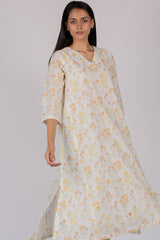Orange Floral Hand-Block Printed Cotton Kurta