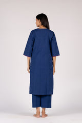Blue Handloom Hand Embroidered Cotton Kurta