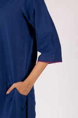Blue Handloom Hand Embroidered Cotton Kurta