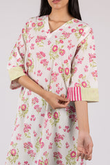 Pink Floral Hand Block Printed Cotton Flared Kurta