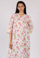 Pink Floral Hand Block Printed Cotton Flared Kurta