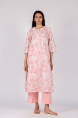 Pink Floral Print Cotton Kurta
