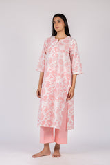 Pink Floral Print Cotton Kurta
