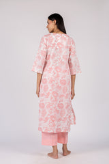 Pink Floral Print Cotton Kurta