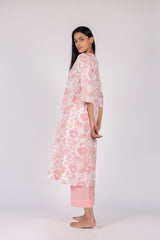 Pink Floral Print Cotton Kurta