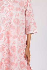 Pink Floral Print Cotton Kurta