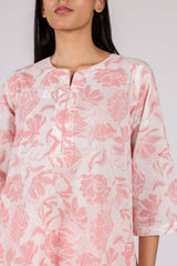 Pink Floral Print Cotton Kurta