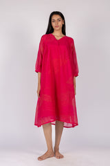Pink Digital Print Pleated Midi Dress