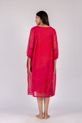 Pink Digital Print Pleated Midi Dress
