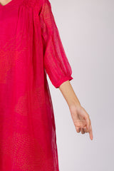 Pink Digital Print Pleated Midi Dress