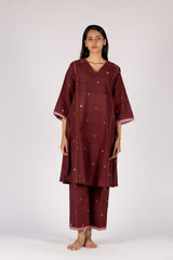 Maroon Handloom Jamdani Kurta