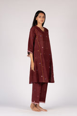 Maroon Handloom Jamdani Kurta