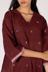 Maroon Handloom Jamdani Kurta