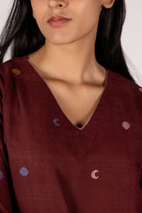 Maroon Handloom Jamdani Kurta