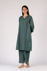 Green Handloom Striped Malkha Kurta