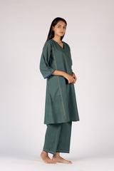 Green Handloom Striped Malkha Kurta