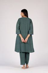 Green Handloom Striped Malkha Kurta