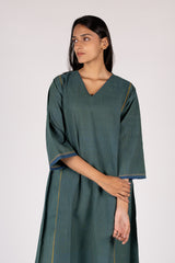 Green Handloom Striped Malkha Kurta