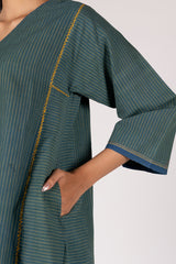 Green Handloom Striped Malkha Kurta