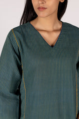 Green Handloom Striped Malkha Kurta