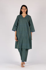 Green Handloom Striped Malkha Kurta