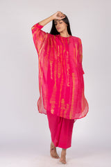 Pink Abstract Digital Print Chanderi Tunic