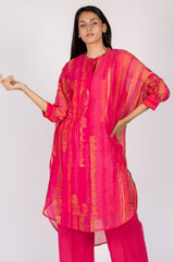 Pink Abstract Digital Print Chanderi Tunic
