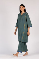 Green Handloom Striped Malkha Kurta