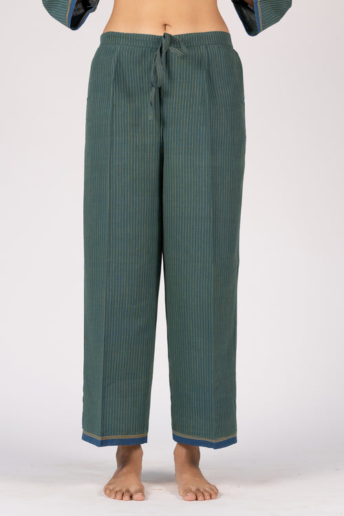 Green Handloom Striped Malkha Parallel