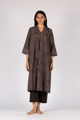 Black Ajrakh Mul Hand Block Printed Kurta
