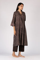 Black Ajrakh Mul Hand Block Printed Kurta