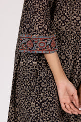 Black Ajrakh Mul Hand Block Printed Kurta