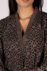 Black Ajrakh Mul Hand Block Printed Kurta