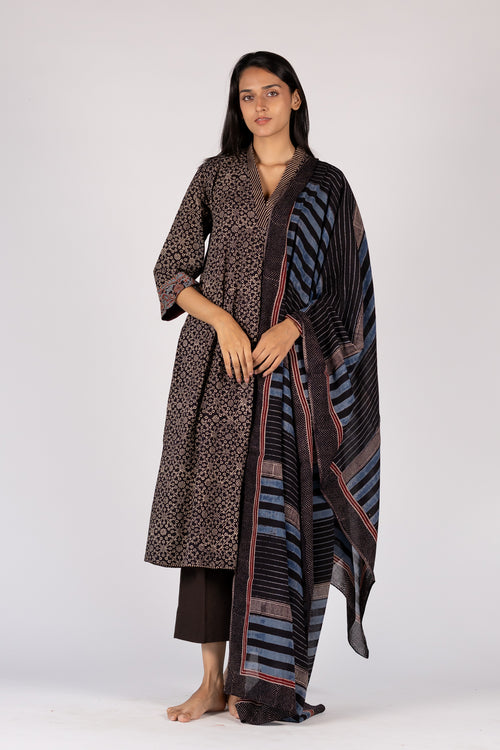 Black Ajrakh Mul Printed Dupatta